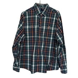 K-Way Shirt Men's M Plaid Long‎ Sleeve Button Down Vented Embroidered Spell Out